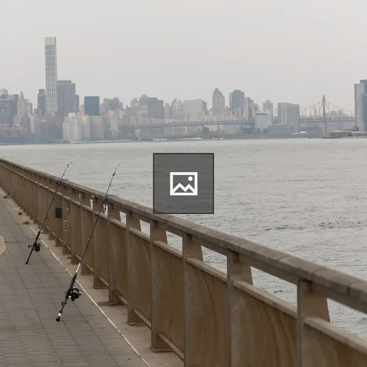 Two fishing poles by East River fence