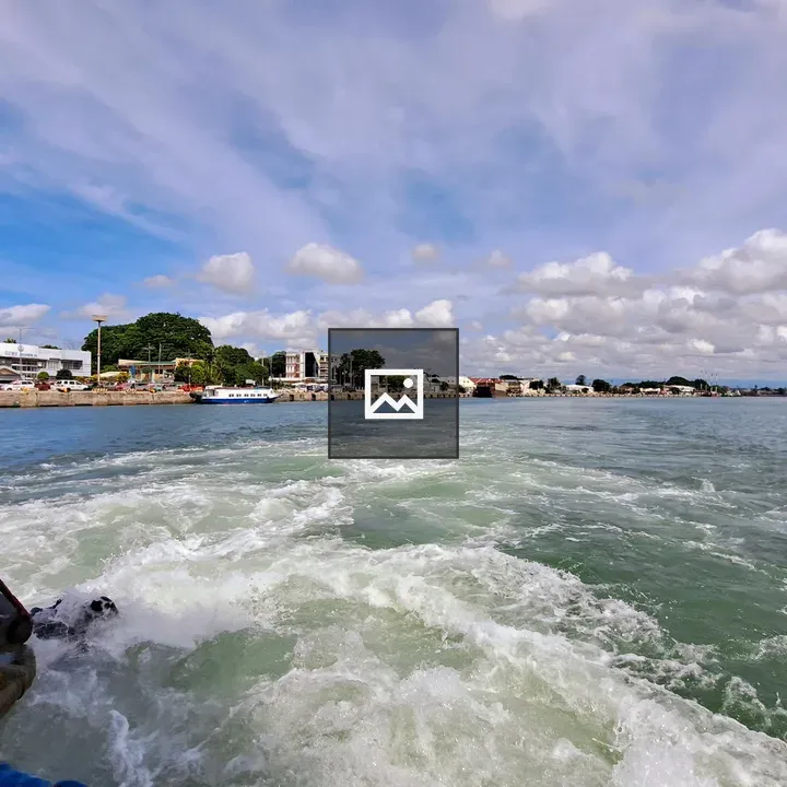 Boat viewed from rear on water trail