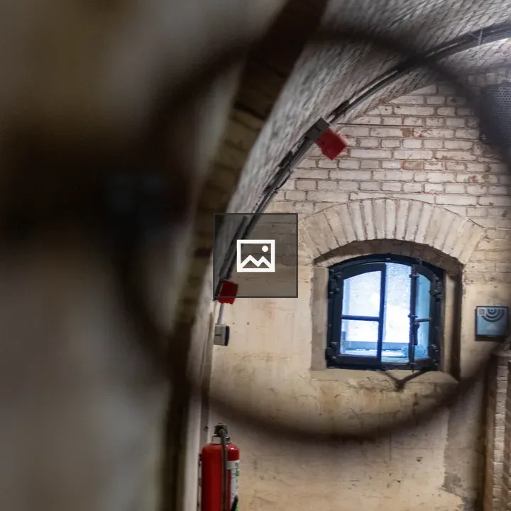 Interior brick wall with arched windows