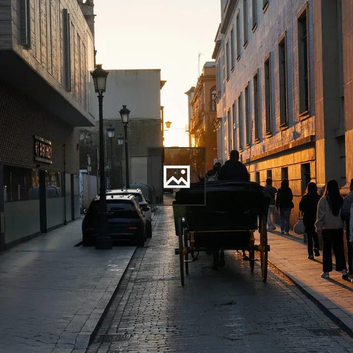 Narrow street at sunset