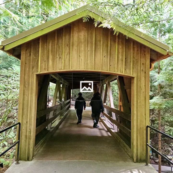 Two people on wooden bridge