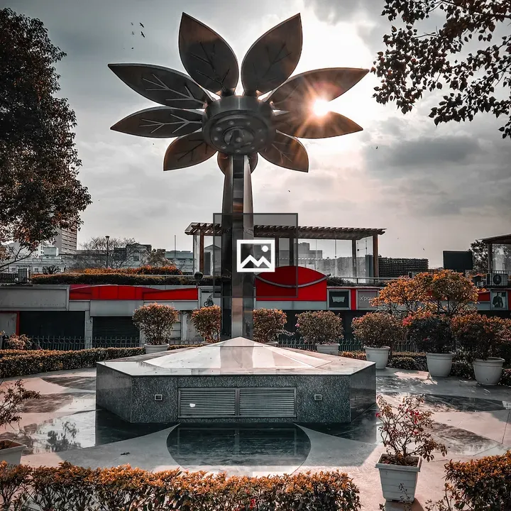 Large metallic flower sculpture