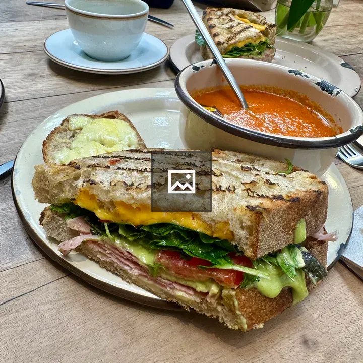 Grilled sourdough sandwich with soup