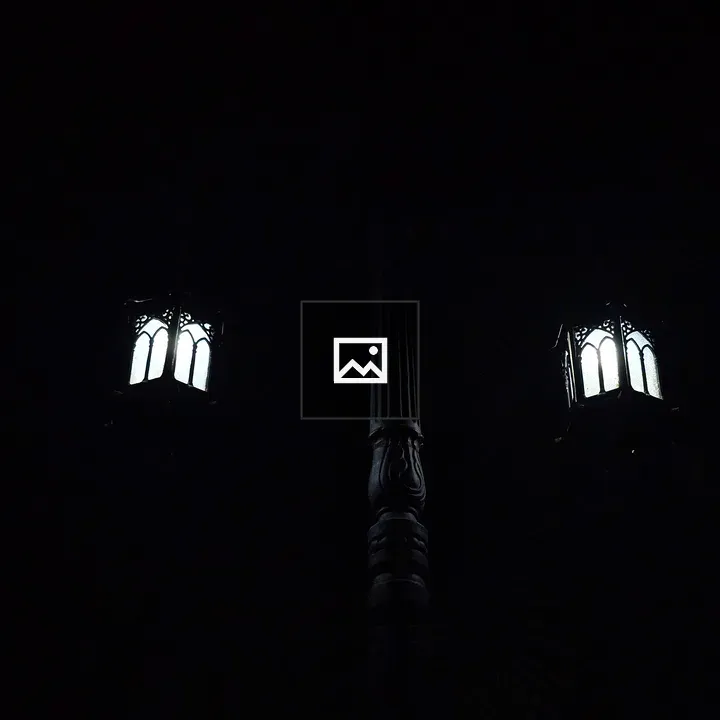 Twin streetlamp at night