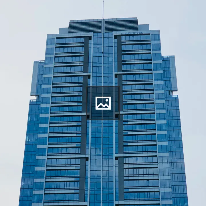 Blue glass high-rise in Portland