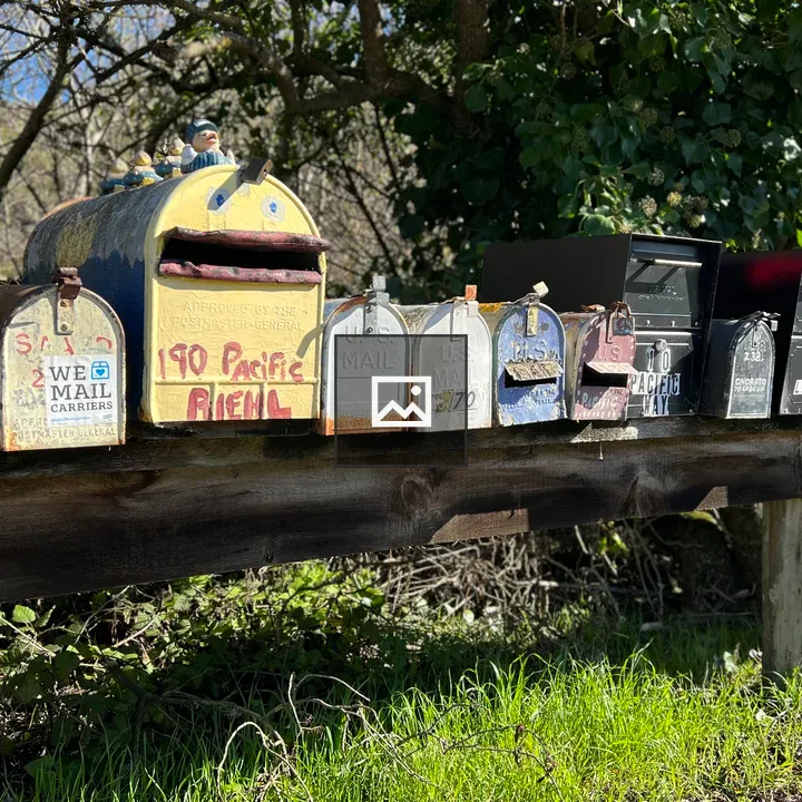 Colorful mailboxes in a row