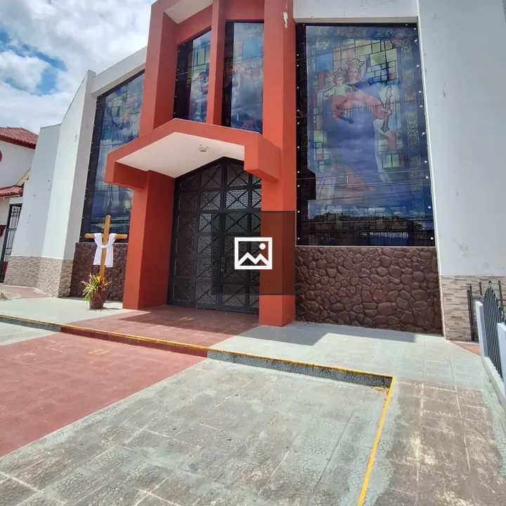 Entrance of modern church façade
