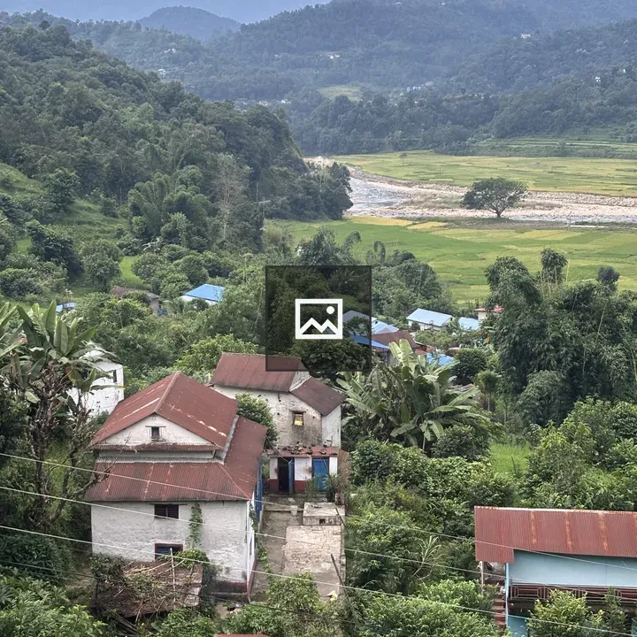 Hillside Village with Brown Roofs
