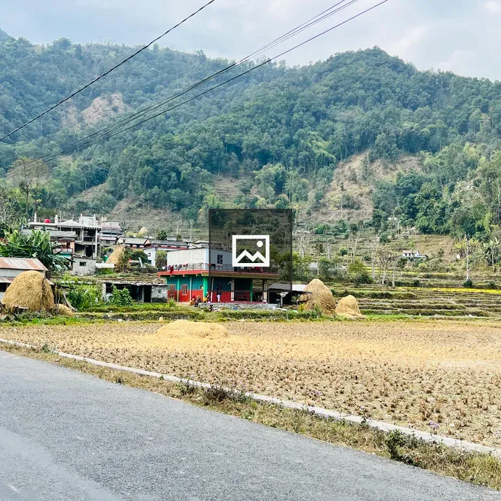 Road with houses and hill