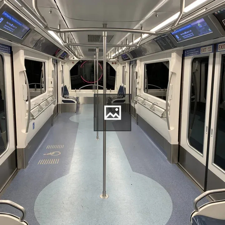 Inside empty airport shuttle train car