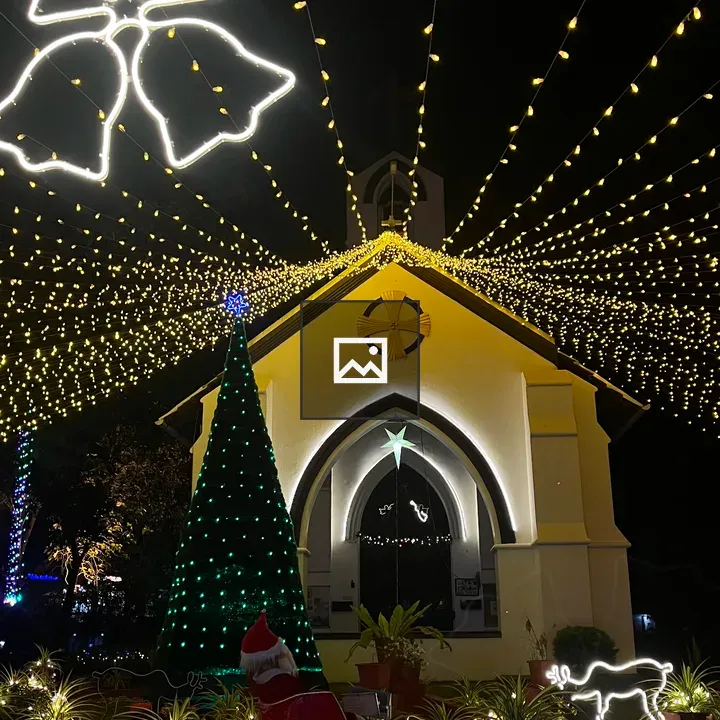 Decorated church at night