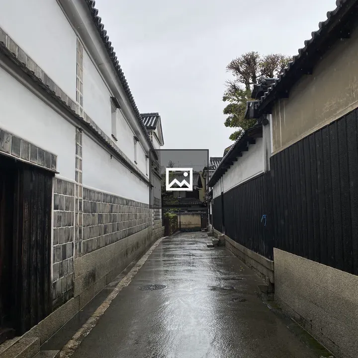 Traditional Japanese Street on Rainy Day