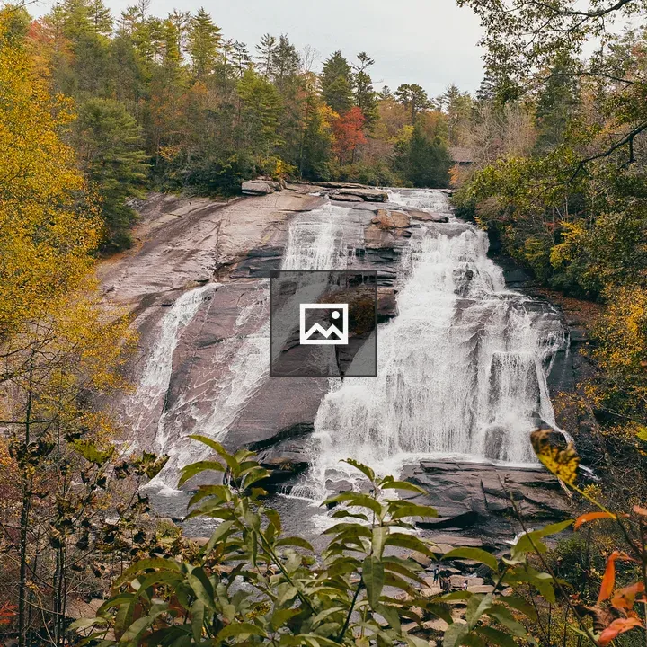 Fall leaves around waterfall