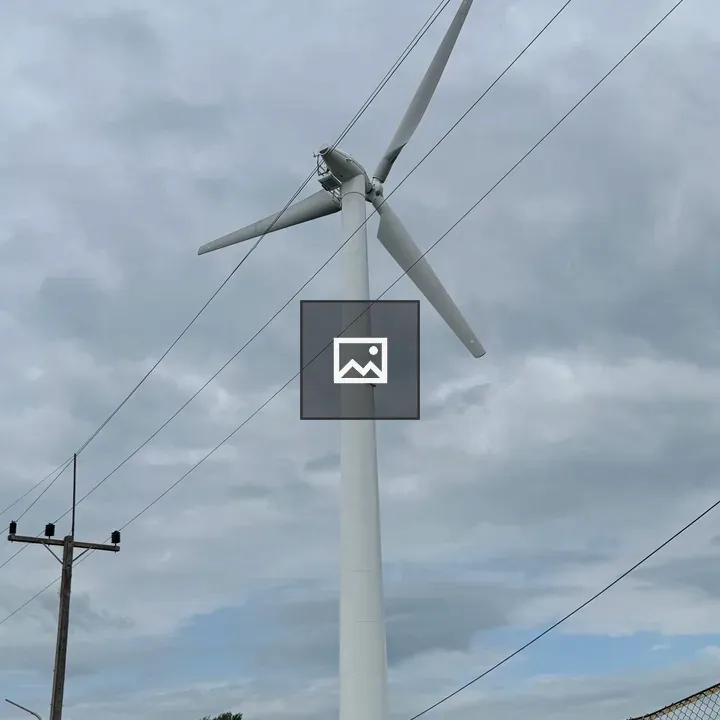 Wind turbine with lines and poles