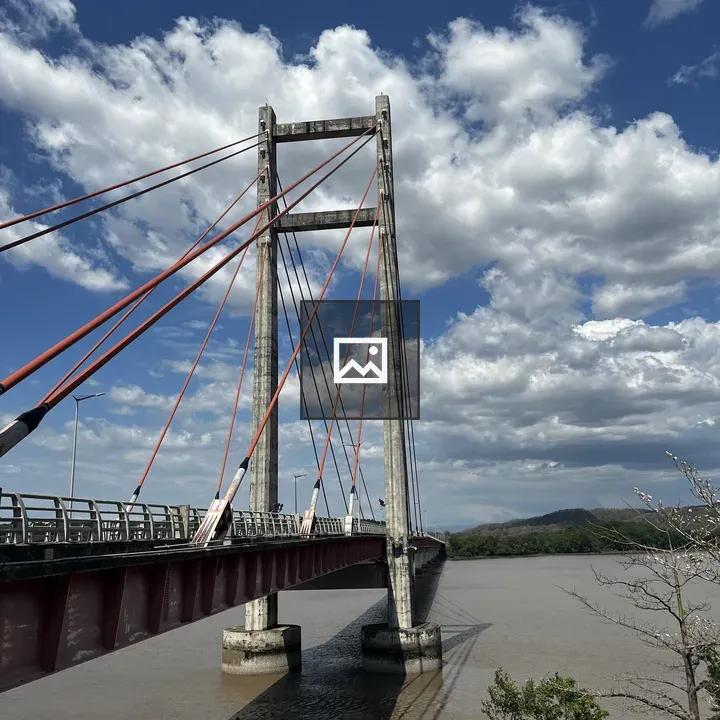 Suspension Bridge with Red Cables