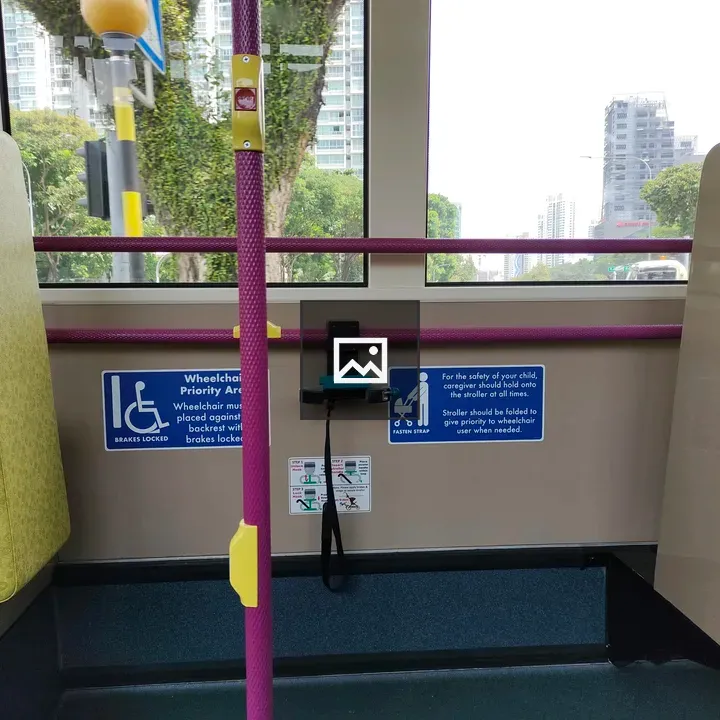 Public transit bus interior with accessible seat