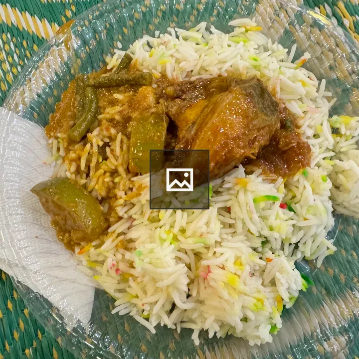 Plastic plate with rice and curry