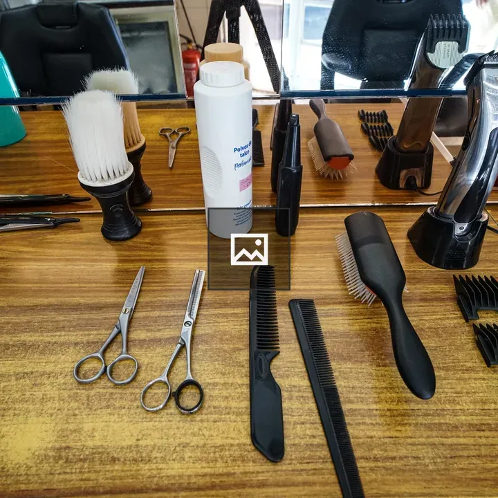 Wooden Barbershop Counter with Grooming Tools