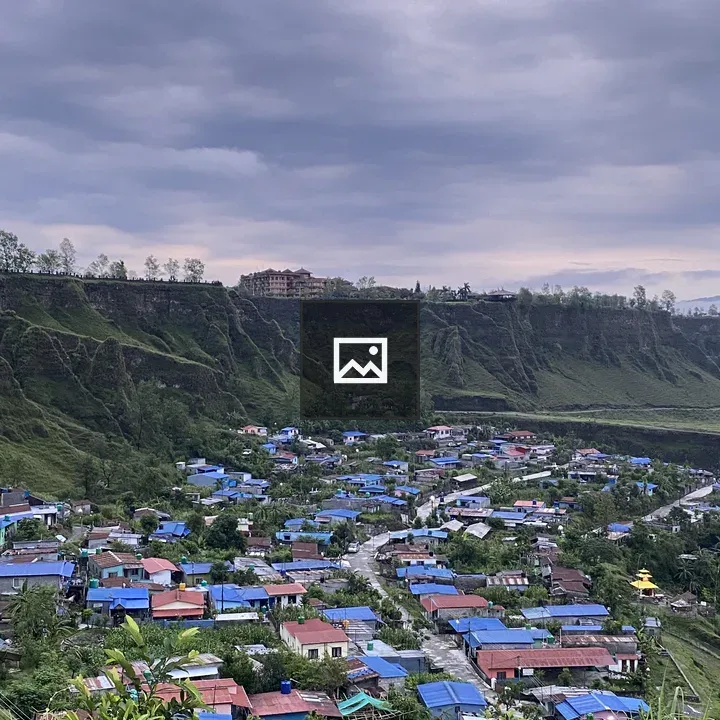 Hillside Village with Blue Roofs
