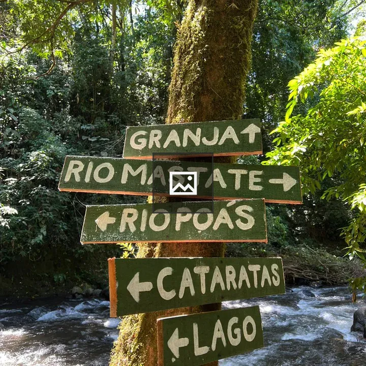 Rustic trail sign by river