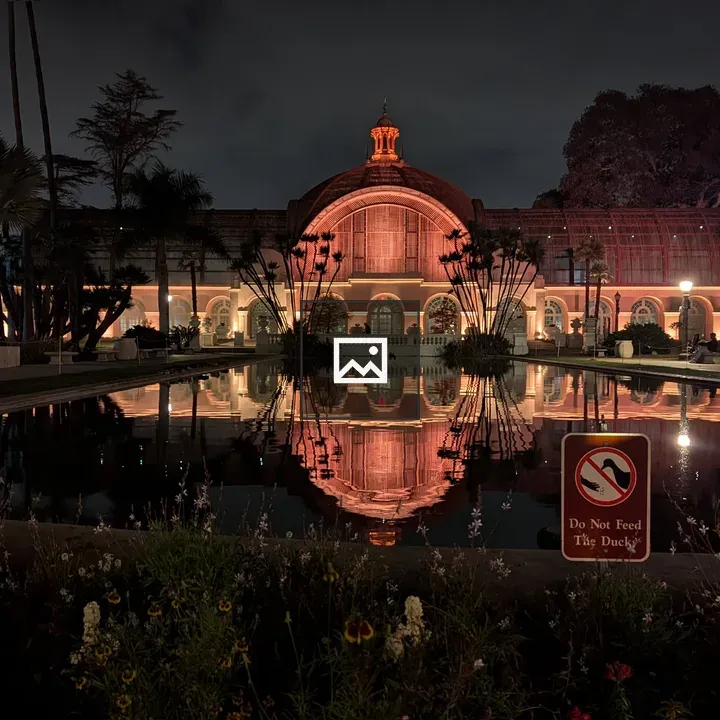 Night view of botanical building in Balboa Park