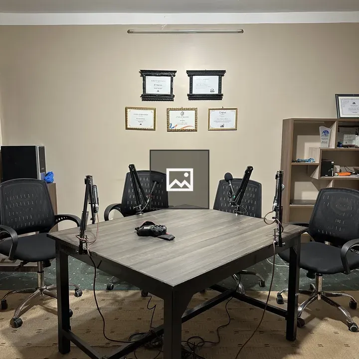 Podcast set with four chairs
