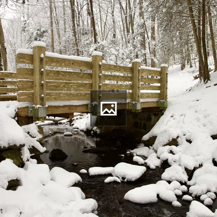 Wooden bridge over snowy creek