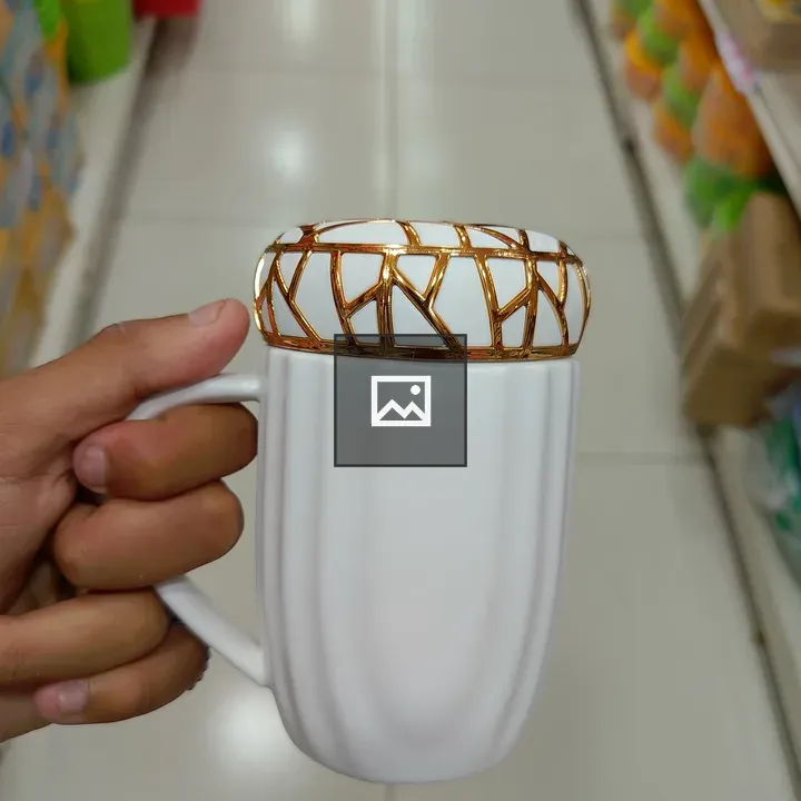 White mug with gold band