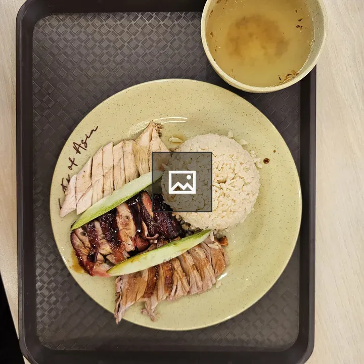 Circular plate with rice and chicken