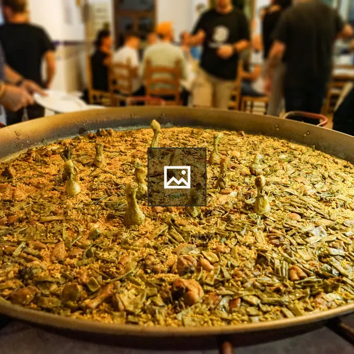 Valencian paella on table