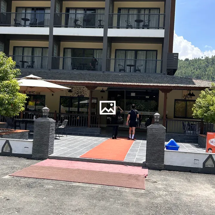 Modern hotel building with balconies
