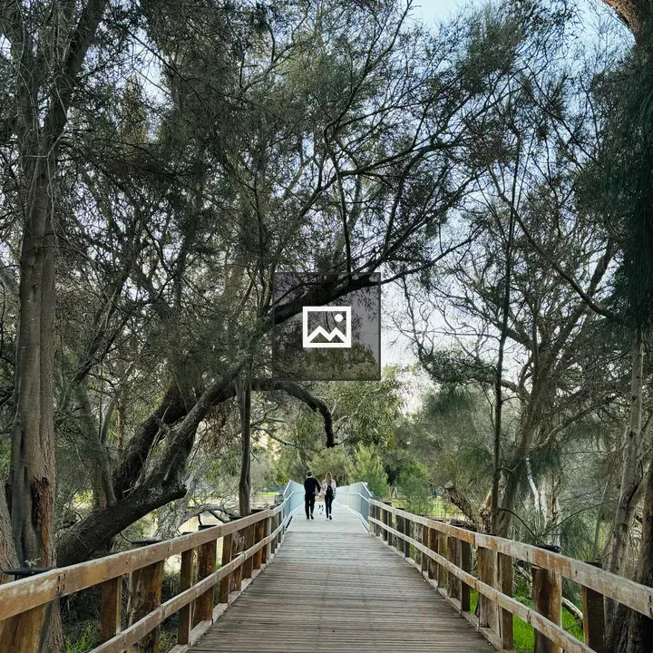 Wooden bridge with couple