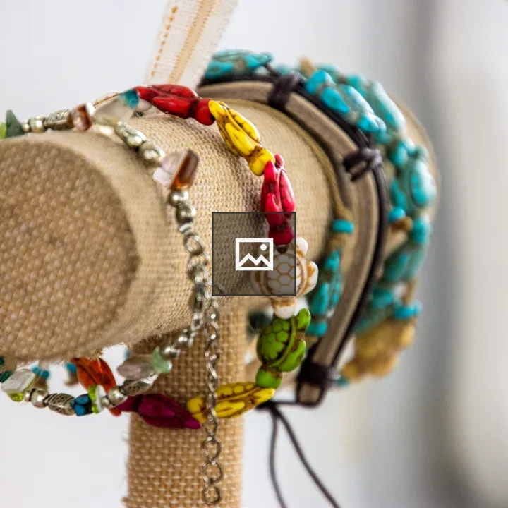 Handcrafted bracelets on display