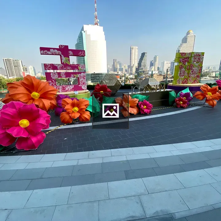 Artificial giant flowers with buildings
