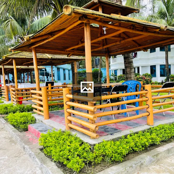 Huts with Bamboo Roofs in Garden