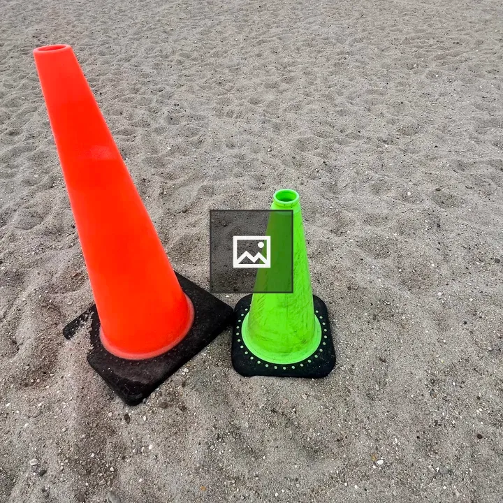 Traffic cones on beach