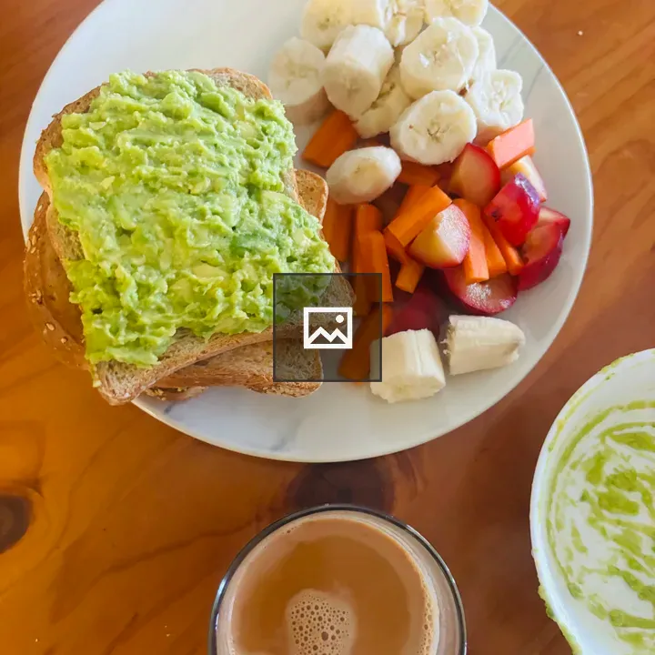 Breakfast plate with toast and avocado