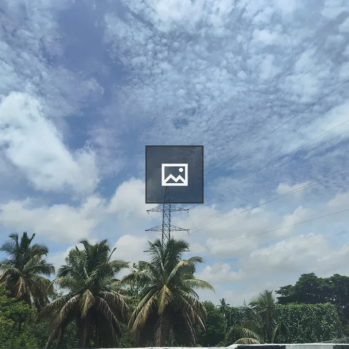 Pylon among palm trees and sky