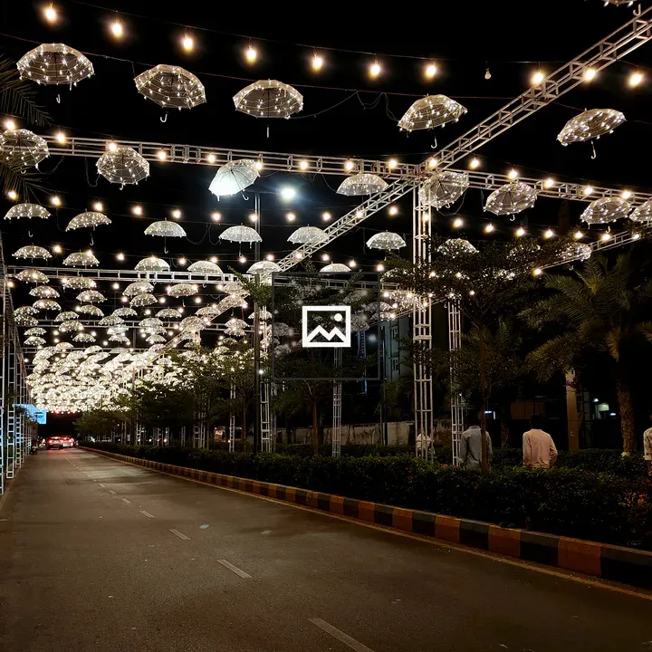Decorative street lighting with umbrellas