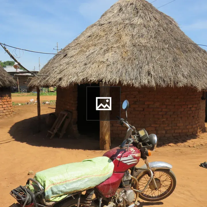 Red Motorcycle with Green Sack
