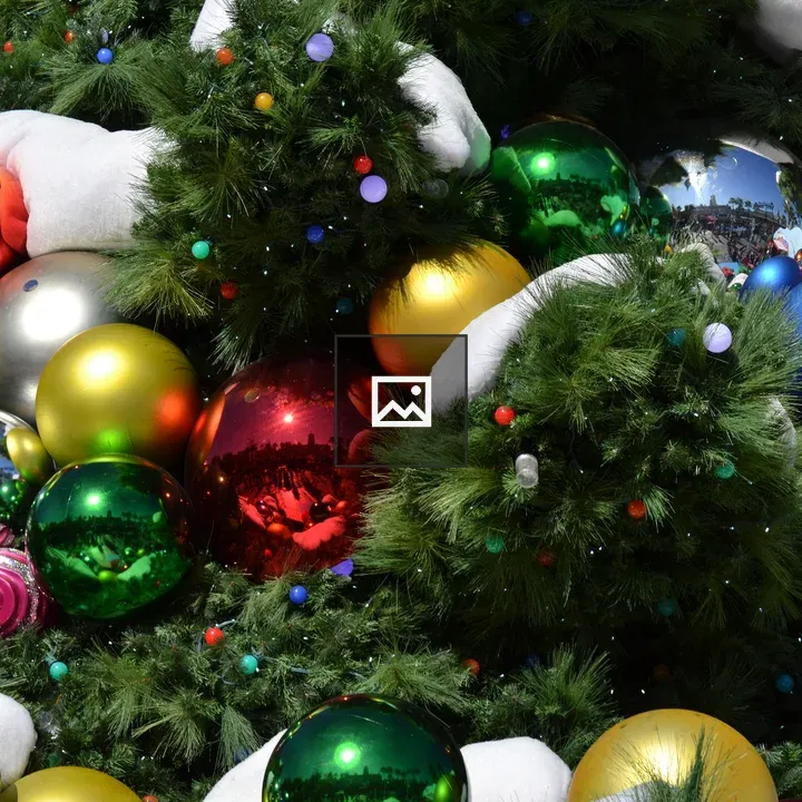 Christmas tree ornaments close-up
