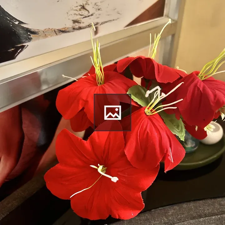 Red artificial flowers indoors