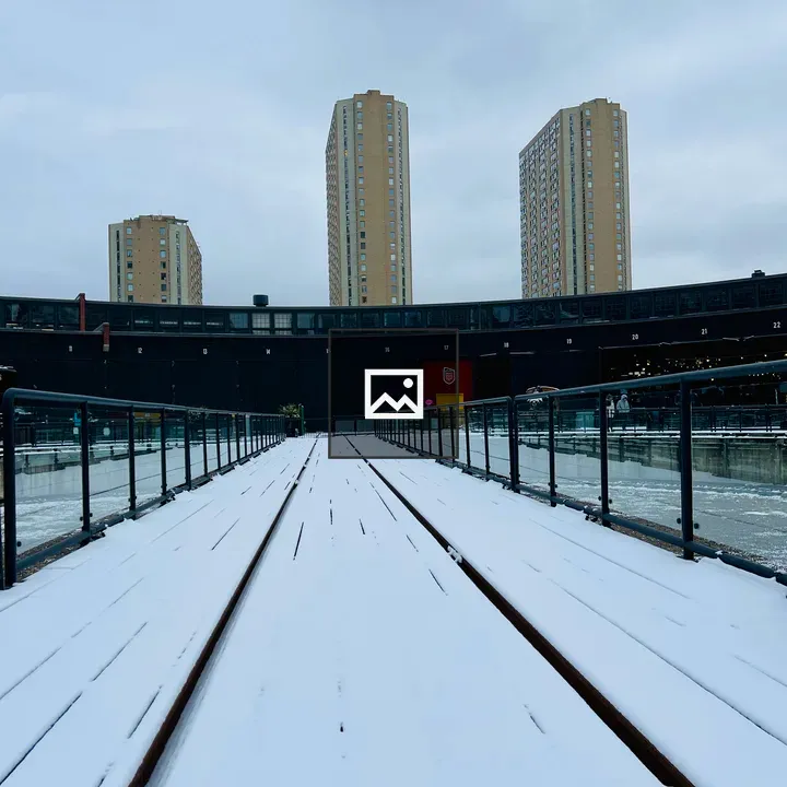 Snowy bridge in outdoor stadium