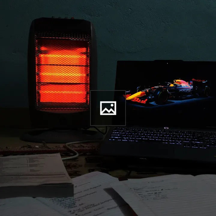 Electric heater and racing laptop scene