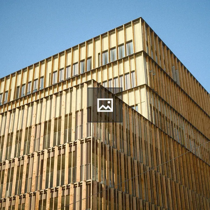 Modern building with wooden slats