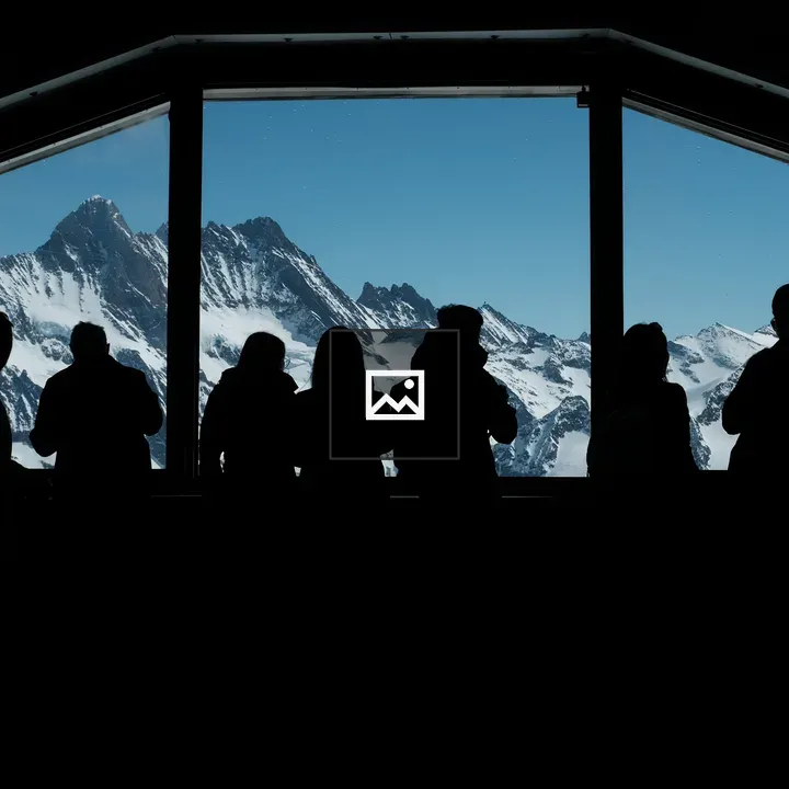Crowd viewing Swiss mountains