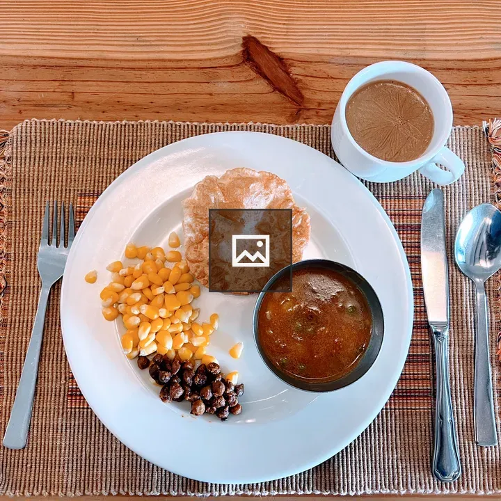 Breakfast plate on woven mat