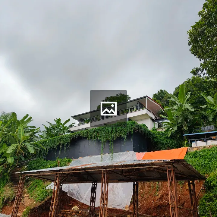 H hillside house with greenery