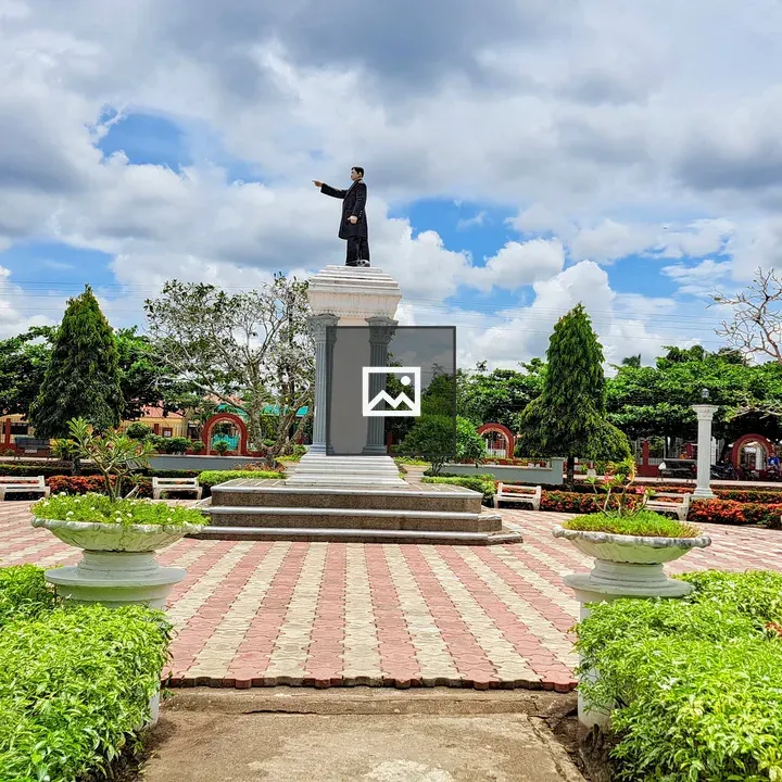 Statue among garden plants