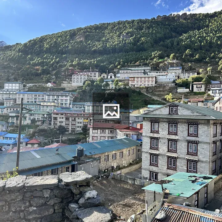 Panoramic hillside village scene